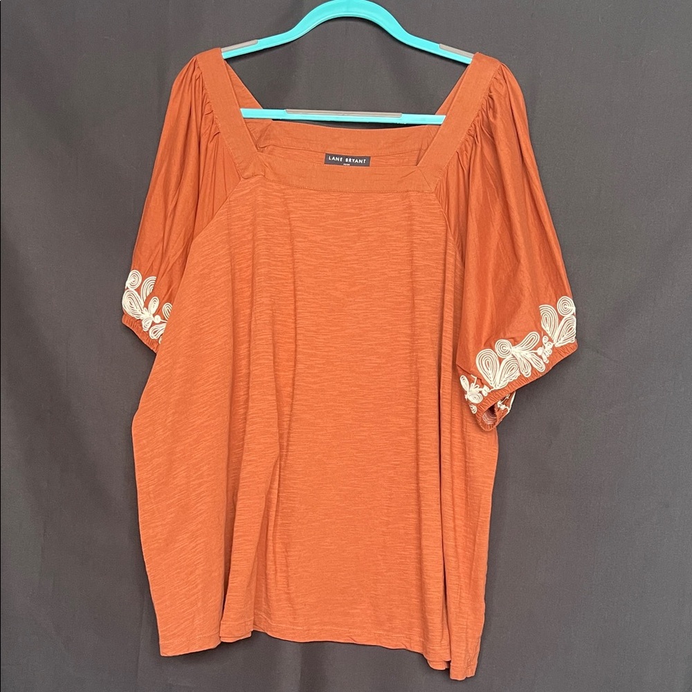 Lane Bryant Terracotta Blouse with Ivory Detail